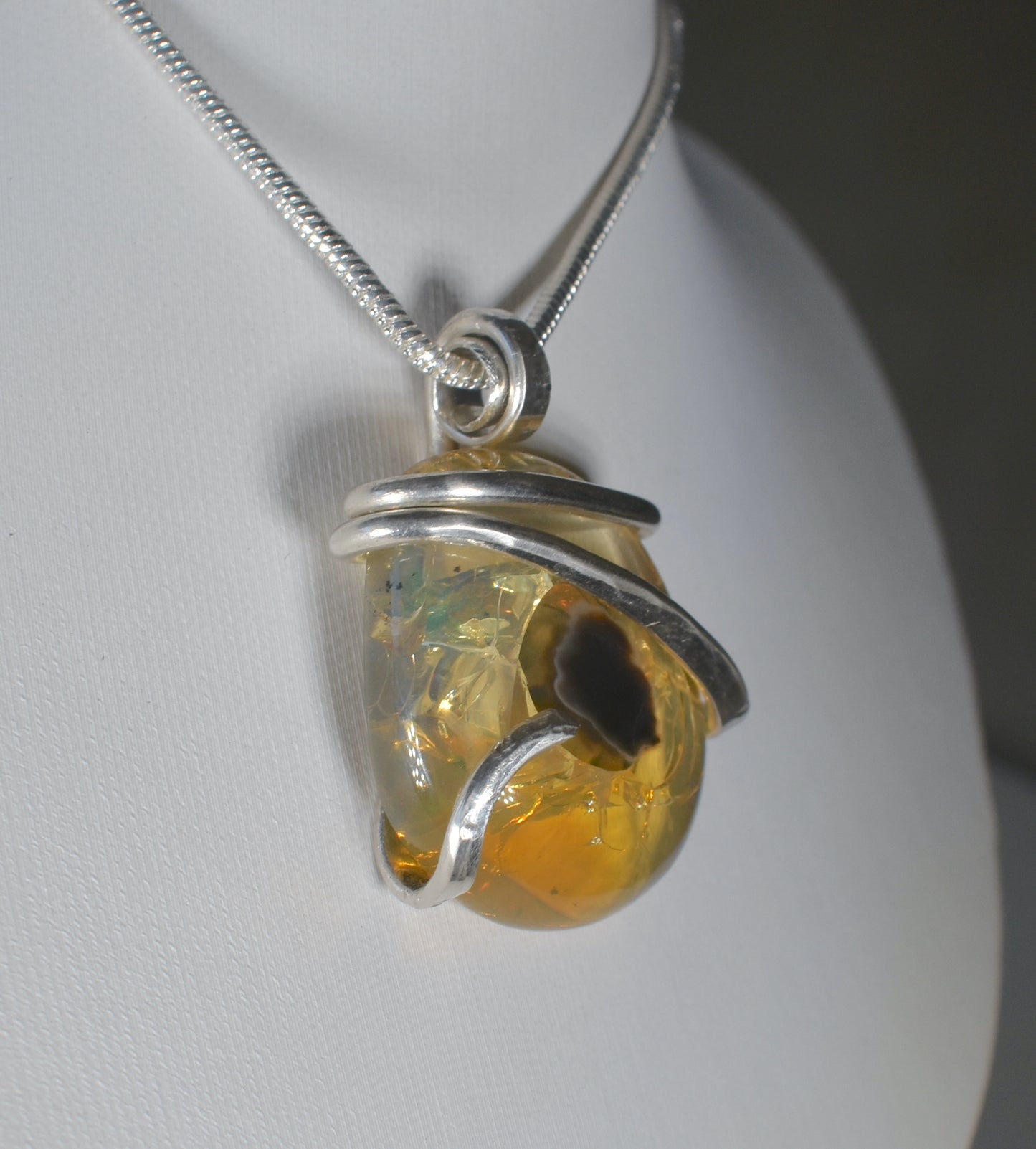 Fire Opal Handmade Stone Pendant Wrapped in Silver