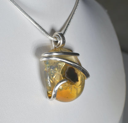 Fire Opal Handmade Stone Pendant Wrapped in Silver