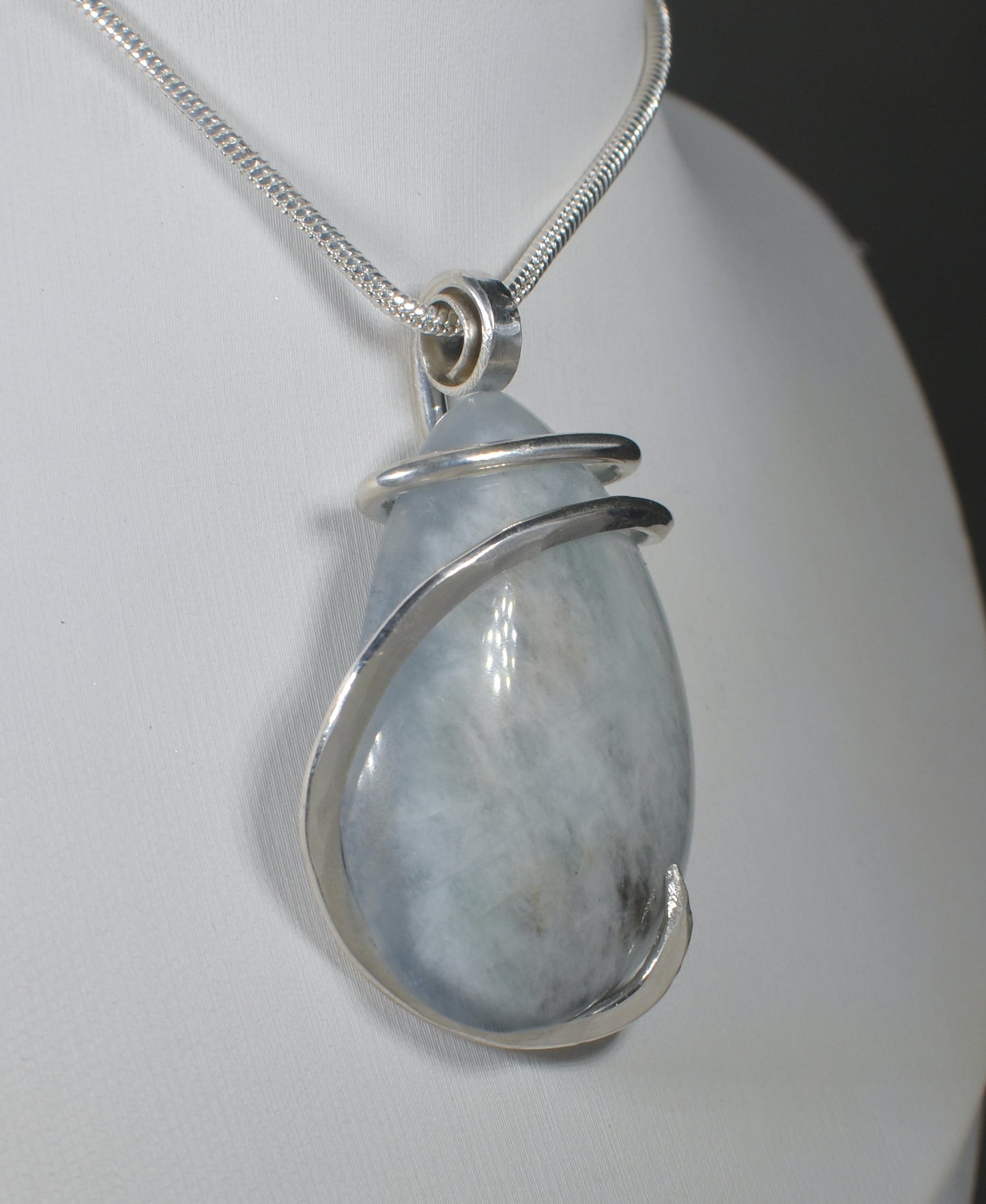 Aquamarine Handmade Crystal Pendant Wrapped in Silver