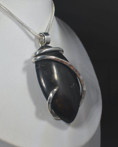 Shungite Handmade Stone Pendant Wrapped in Silver