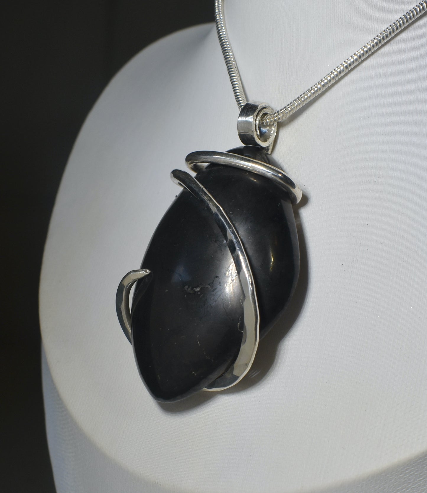 Shungite Handmade Stone Pendant Wrapped in Silver