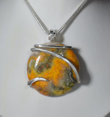 Bumblebee Jasper Handmade Stone Pendant Wrapped in Silver