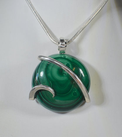 Malachite Handmade Stone Pendant Wrapped in Silver