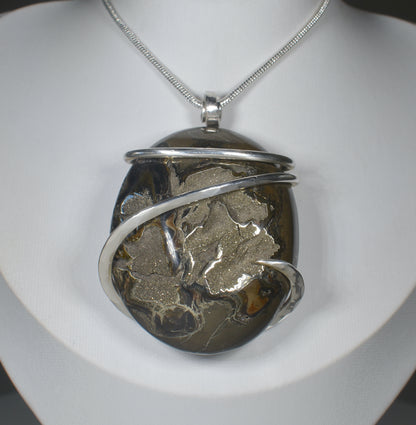 Pyritized Ammonite Handmade Stone Pendant Wrapped in Silver