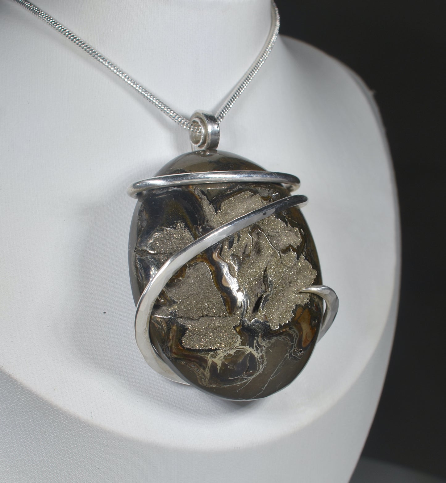 Pyritized Ammonite Handmade Stone Pendant Wrapped in Silver