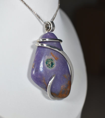 Sugilite and Malachite Handmade Stone Pendant Wrapped in Silver