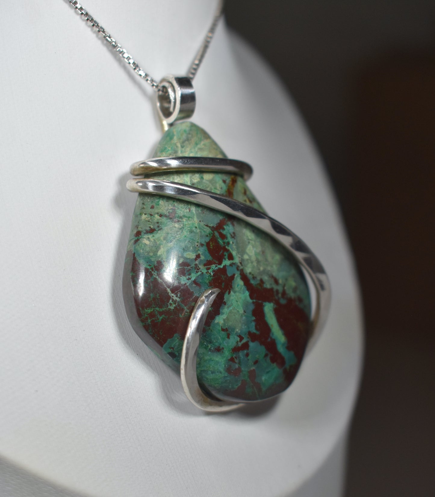 Sonora Sunset Chrysocolla Handmade Stone Pendant Wrapped in Silver