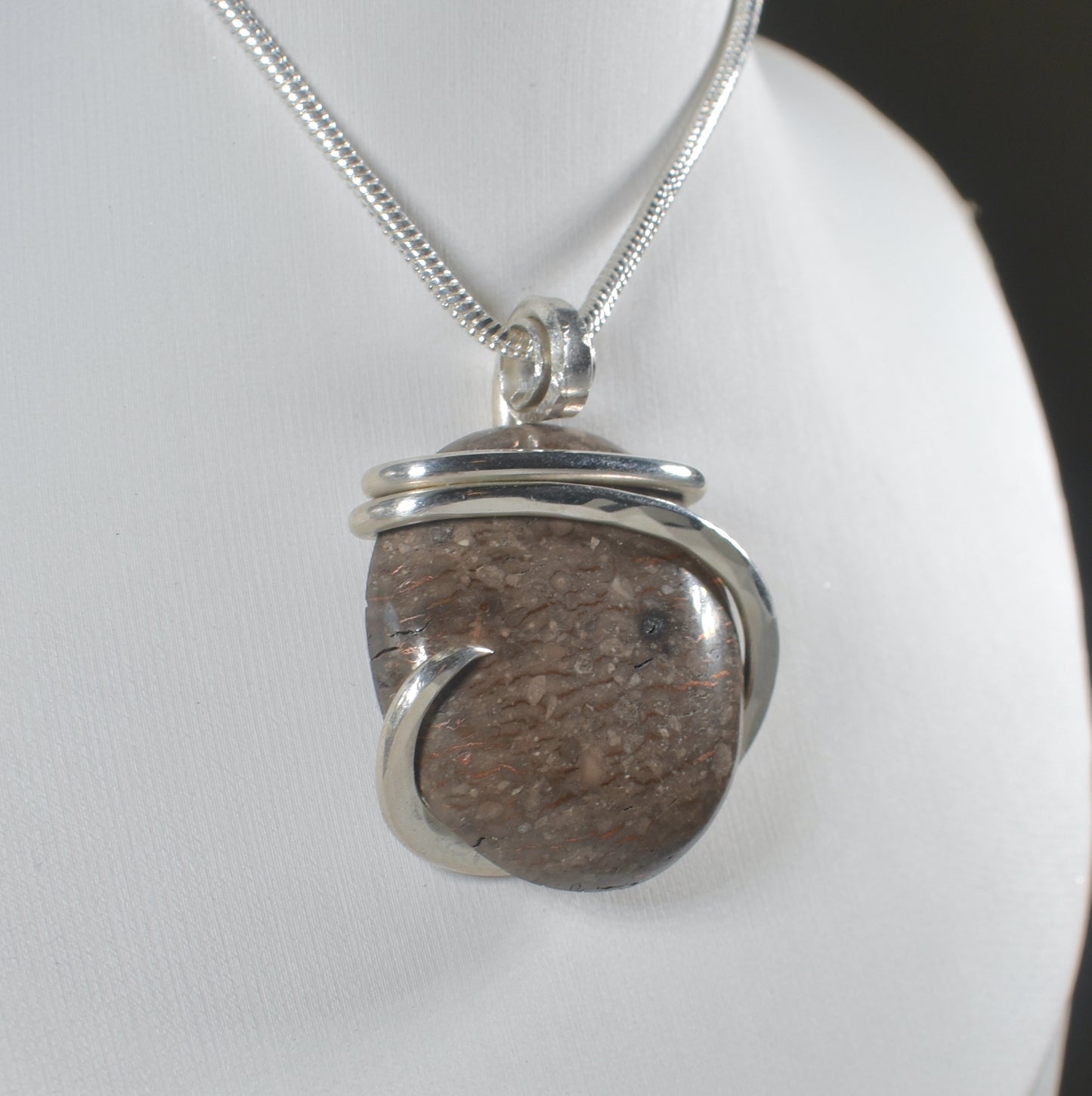 Copper in Matrix Handmade Stone Pendant Wrapped in Silver