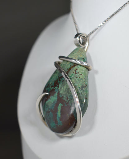 Sonora Sunset Chrysocolla Handmade Stone Pendant Wrapped in Silver