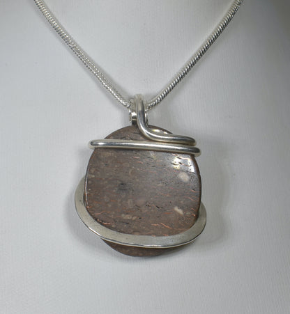 Copper in Matrix Handmade Stone Pendant Wrapped in Silver