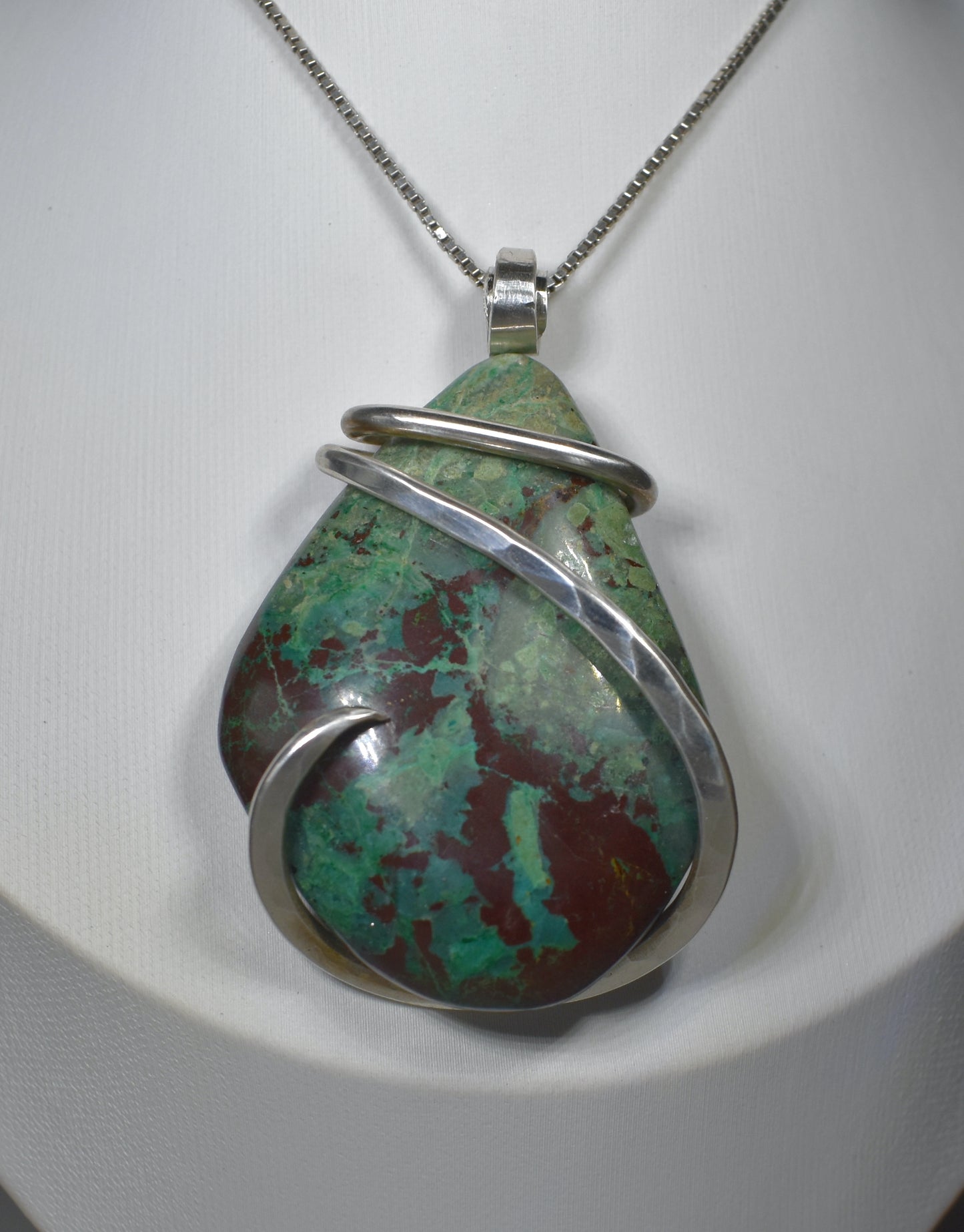 Sonora Sunset Chrysocolla Handmade Stone Pendant Wrapped in Silver