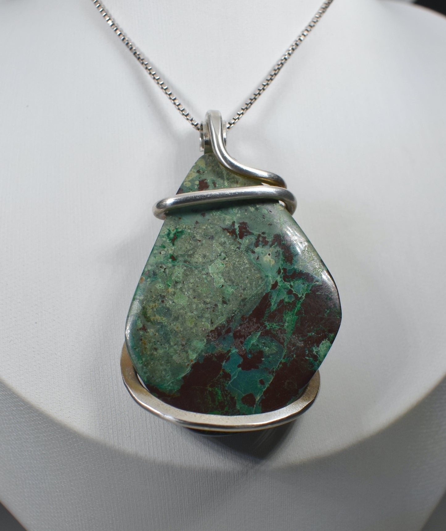 Sonora Sunset Chrysocolla Handmade Stone Pendant Wrapped in Silver