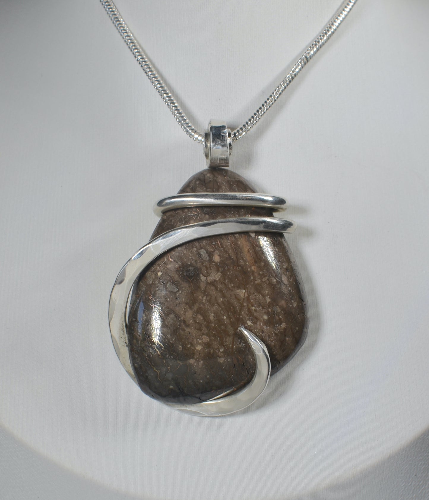 Copper in Matrix Handmade Stone Pendant Wrapped in Silver