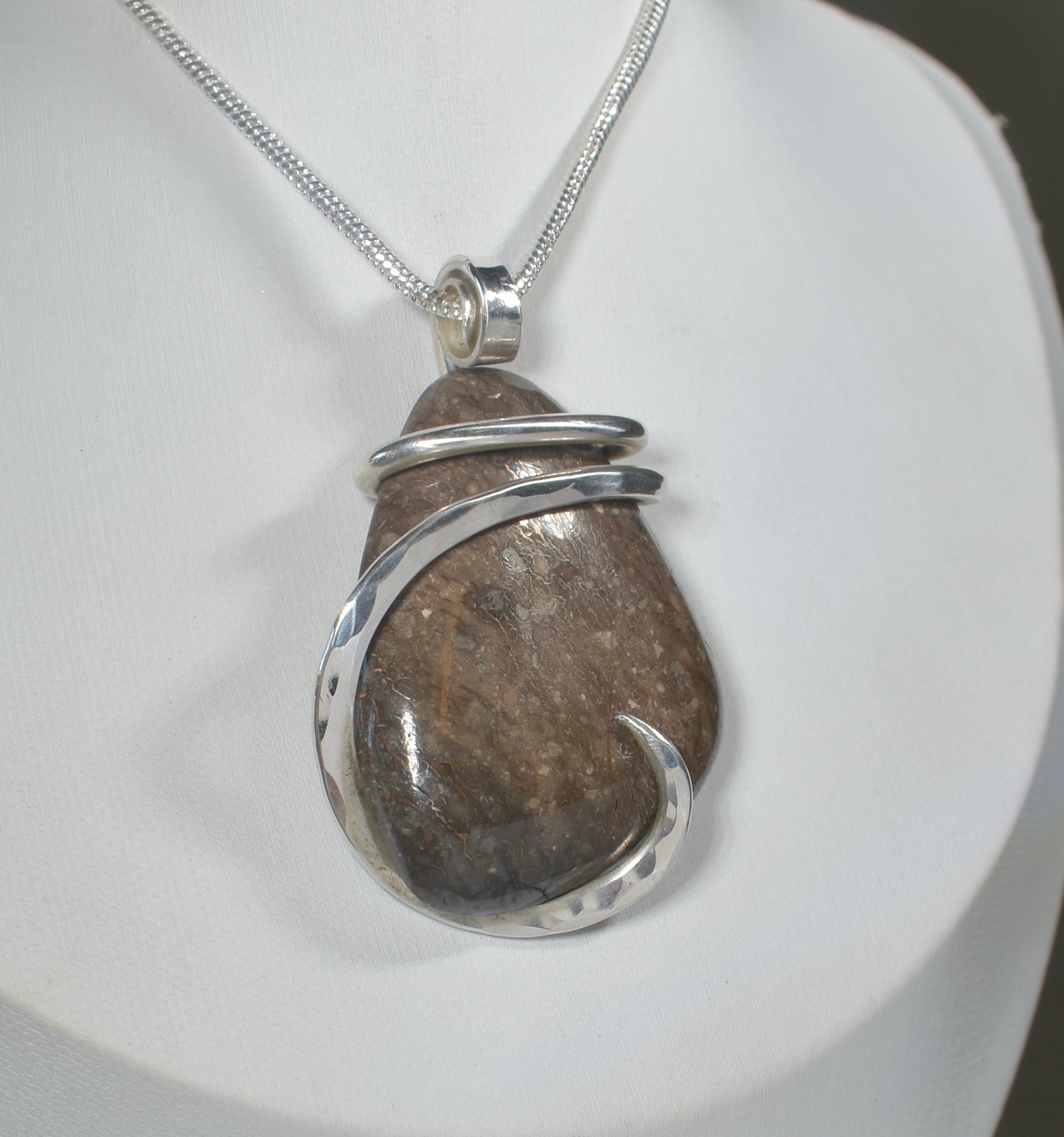 Copper in Matrix Handmade Stone Pendant Wrapped in Silver