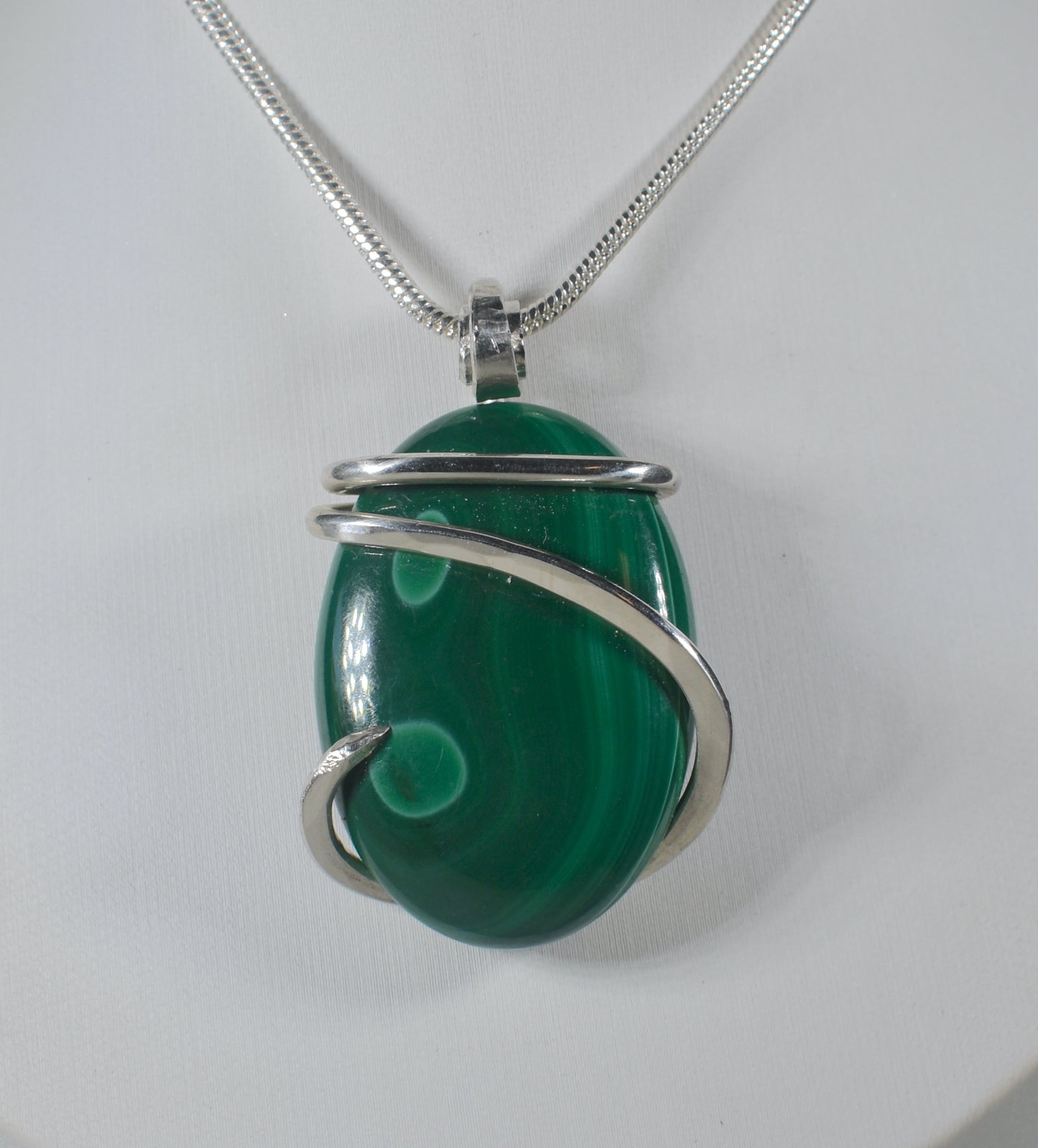 Malachite Handmade Stone Pendant Wrapped in Silver