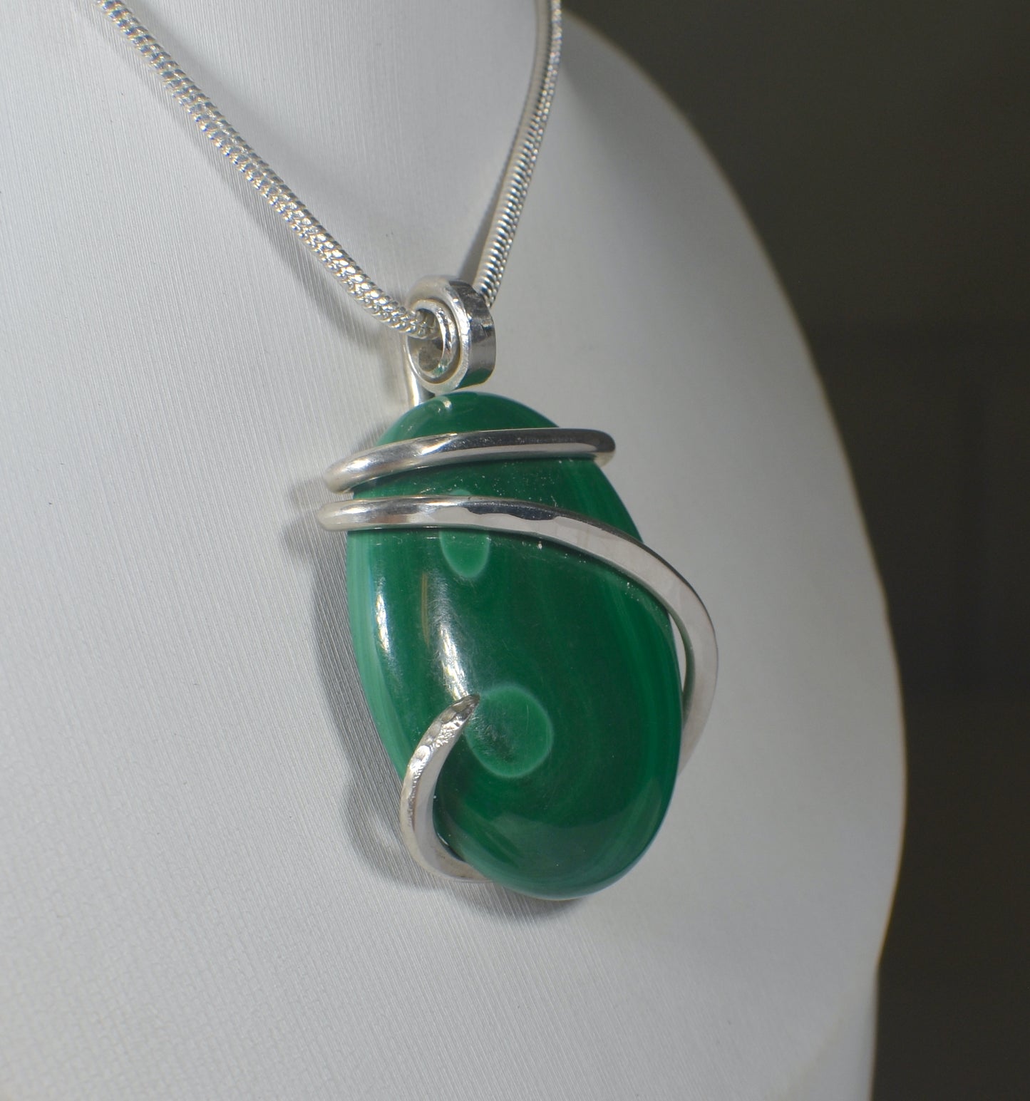 Malachite Handmade Stone Pendant Wrapped in Silver