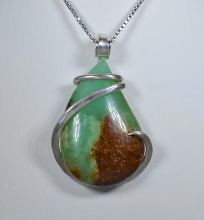 Chrysoprase Handmade Stone Pendant Wrapped in Silver