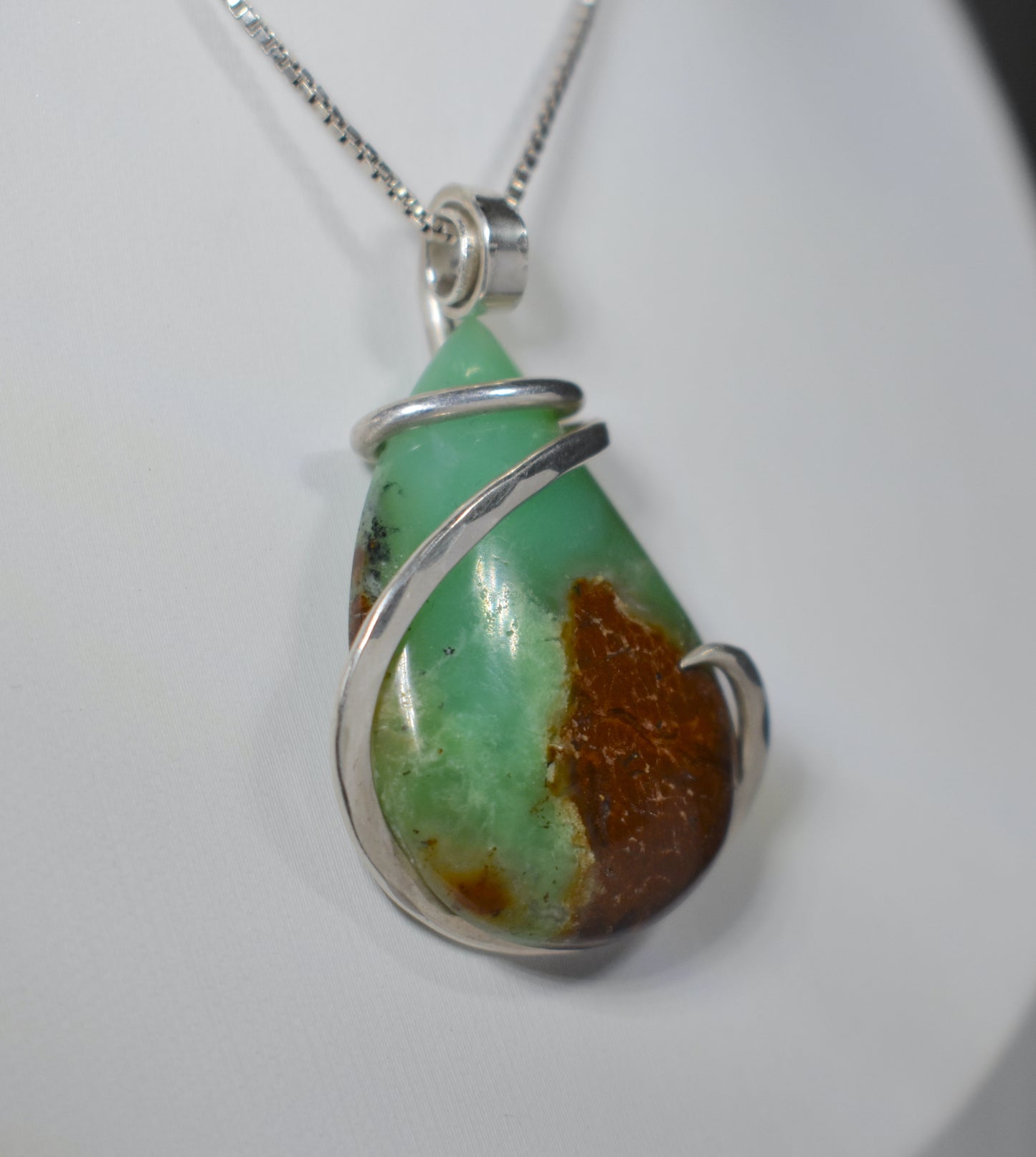 Chrysoprase Handmade Stone Pendant Wrapped in Silver