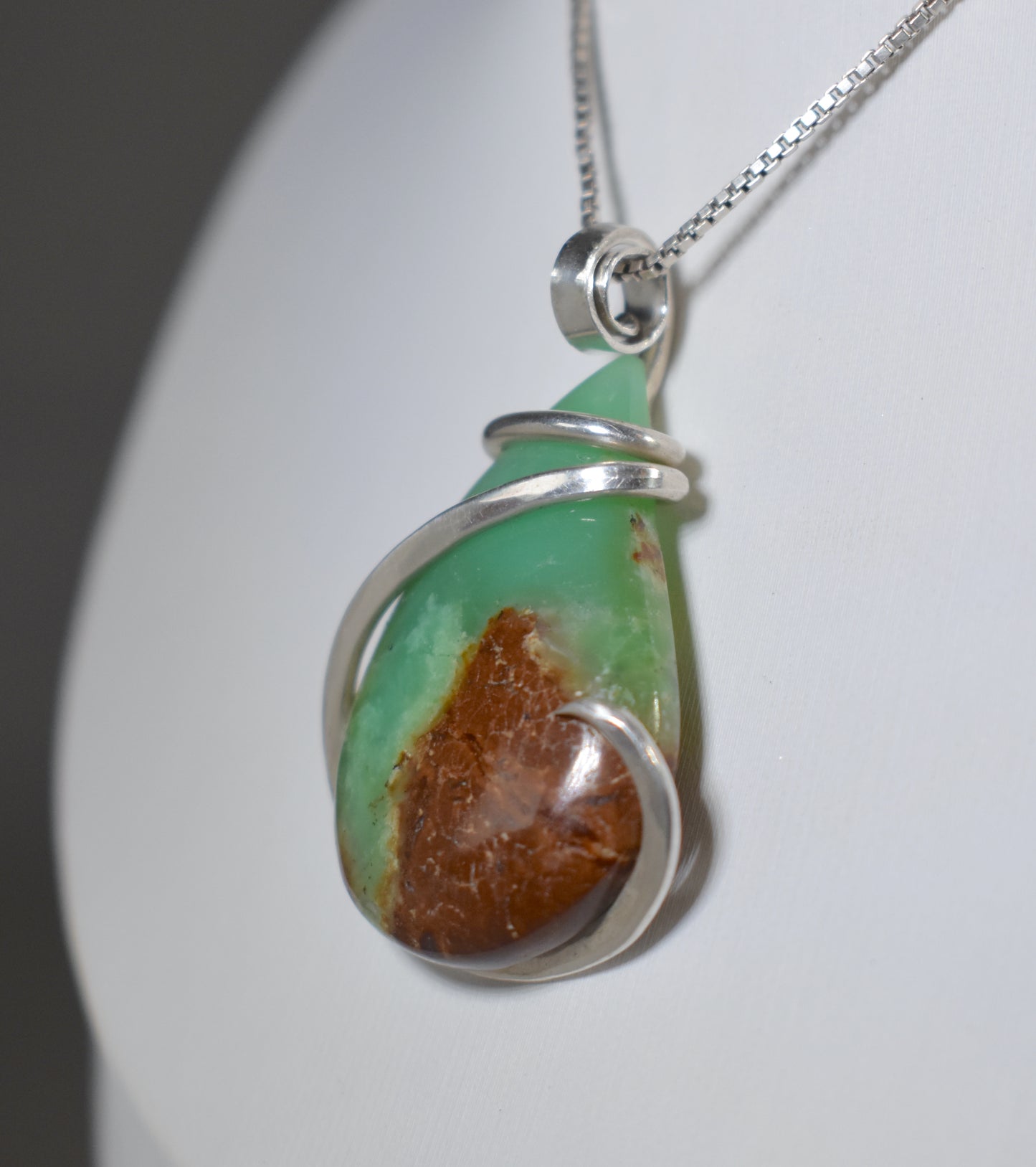 Chrysoprase Handmade Stone Pendant Wrapped in Silver