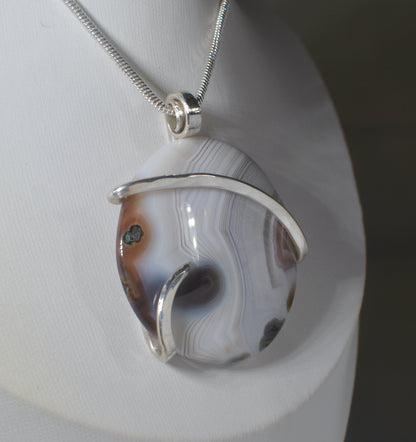 Crazy Lace Agate Handmade Stone Pendant Wrapped in Silver