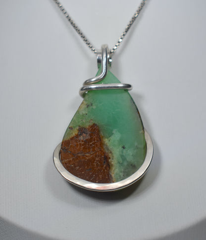 Chrysoprase Handmade Stone Pendant Wrapped in Silver