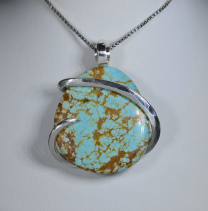 Fox Turquoise Handmade Stone Pendant Wrapped in Silver