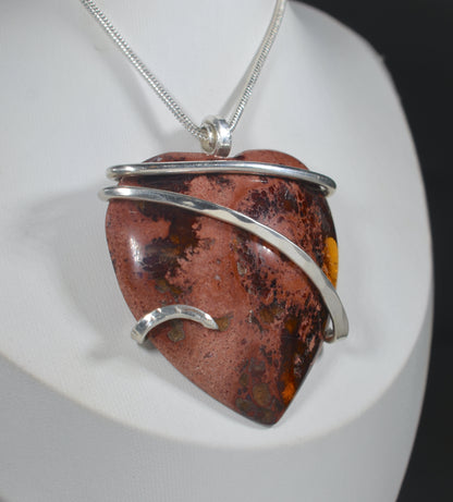 Mexican Opal Heart Handmade Crystal Pendant Wrapped in Silver