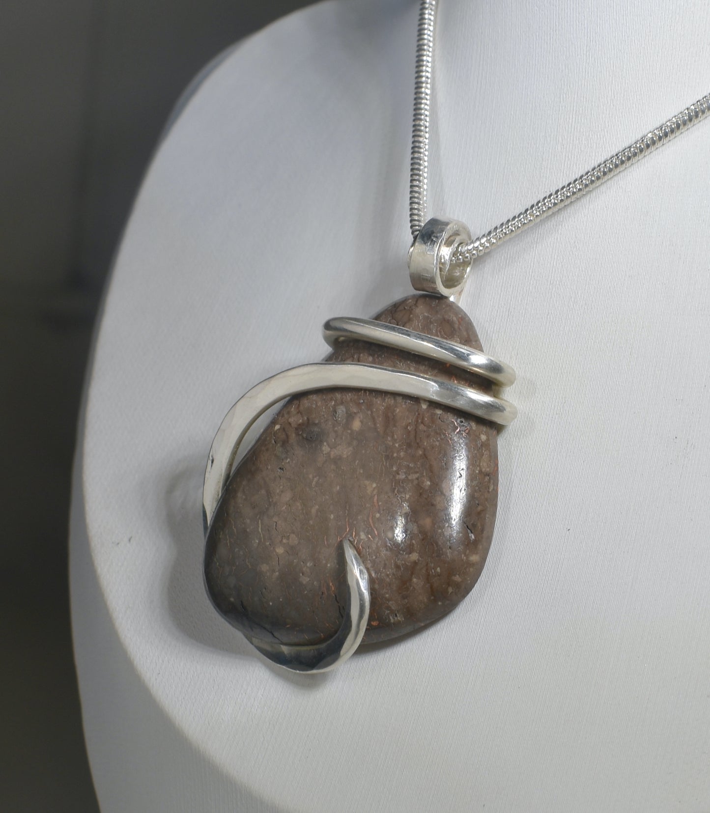 Copper in Matrix Handmade Stone Pendant Wrapped in Silver