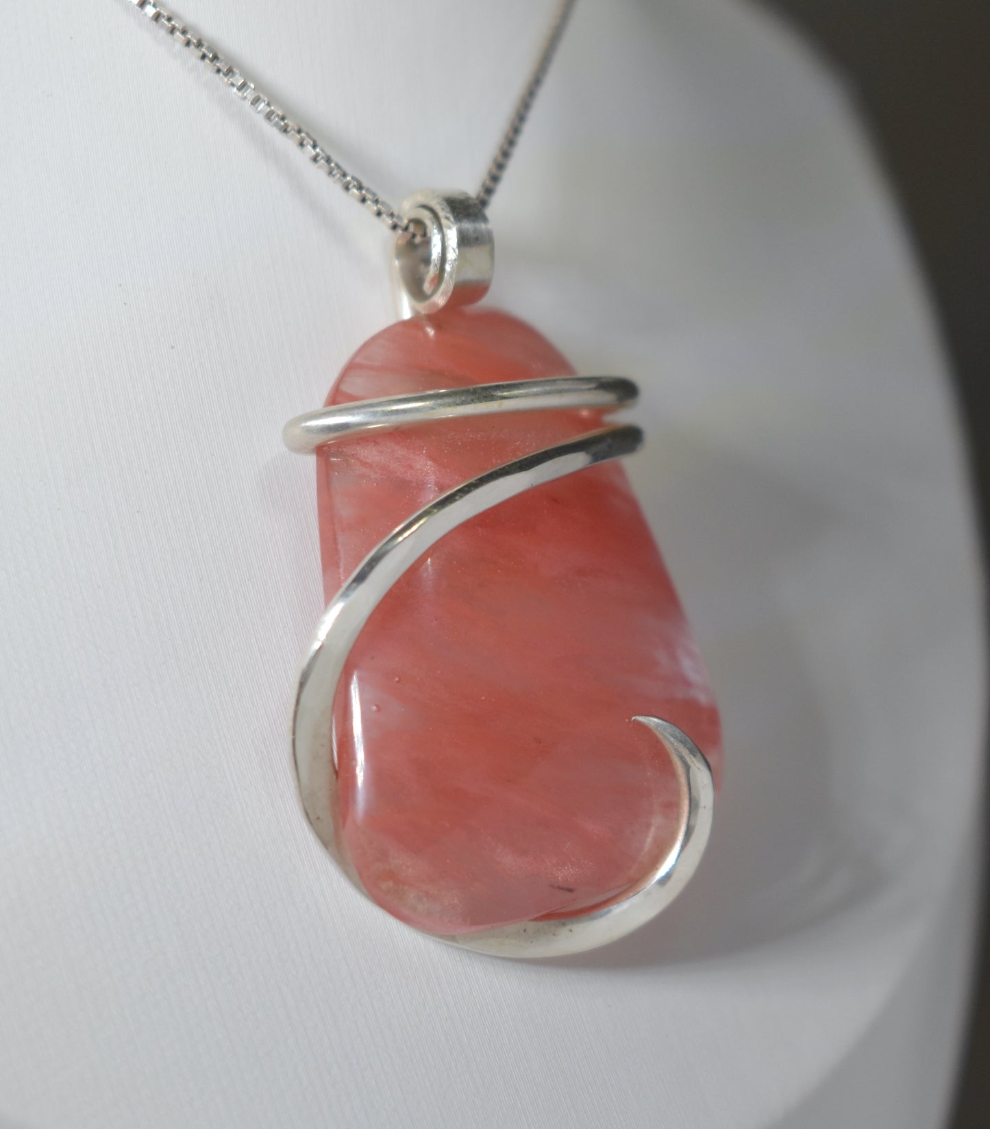 Cherry Quartz Handmade Crystal Pendant Wrapped in Silver