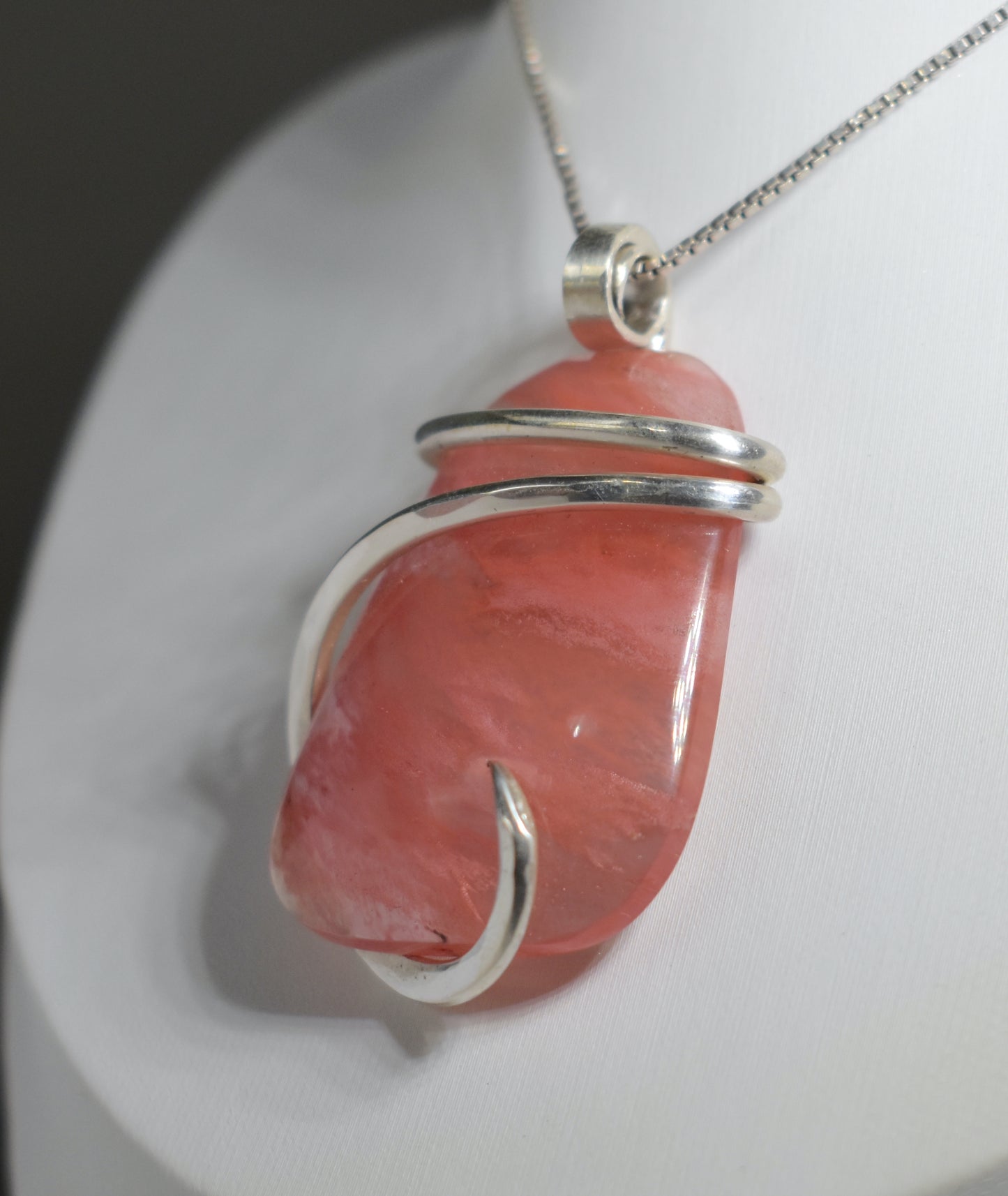 Cherry Quartz Handmade Crystal Pendant Wrapped in Silver