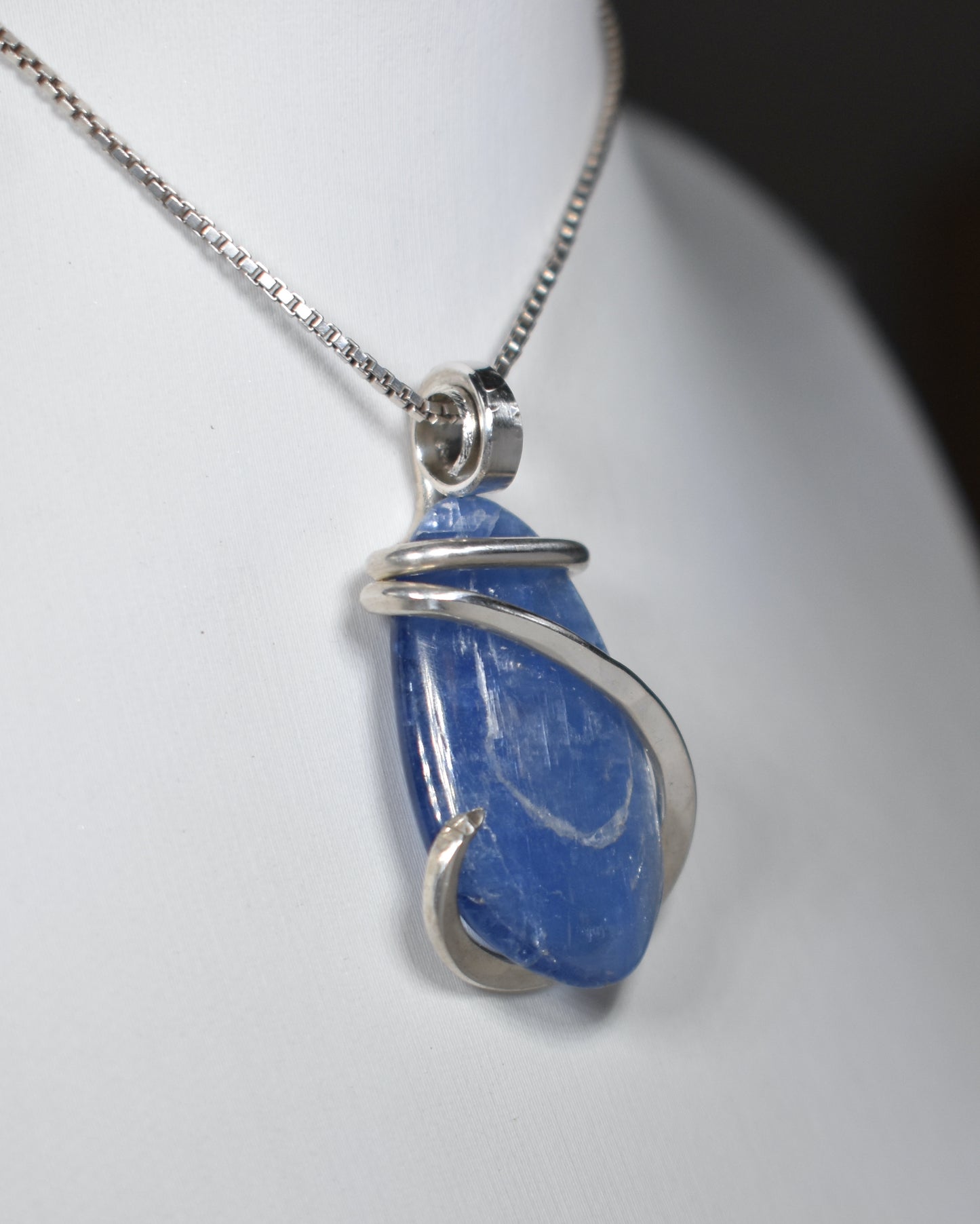 Blue Kyanite Handmade Crystal Pendant Wrapped in Silver