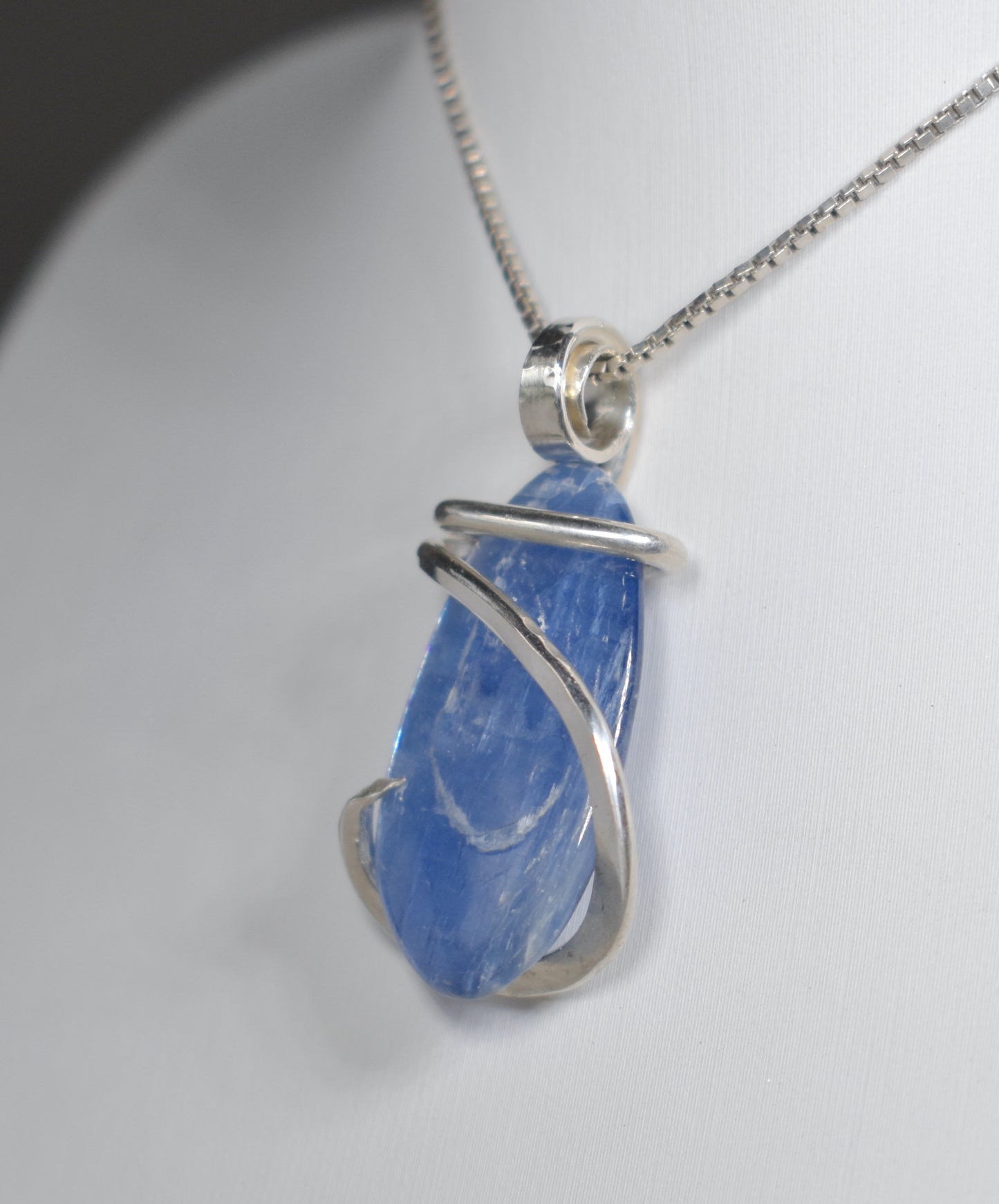 Blue Kyanite Handmade Crystal Pendant Wrapped in Silver