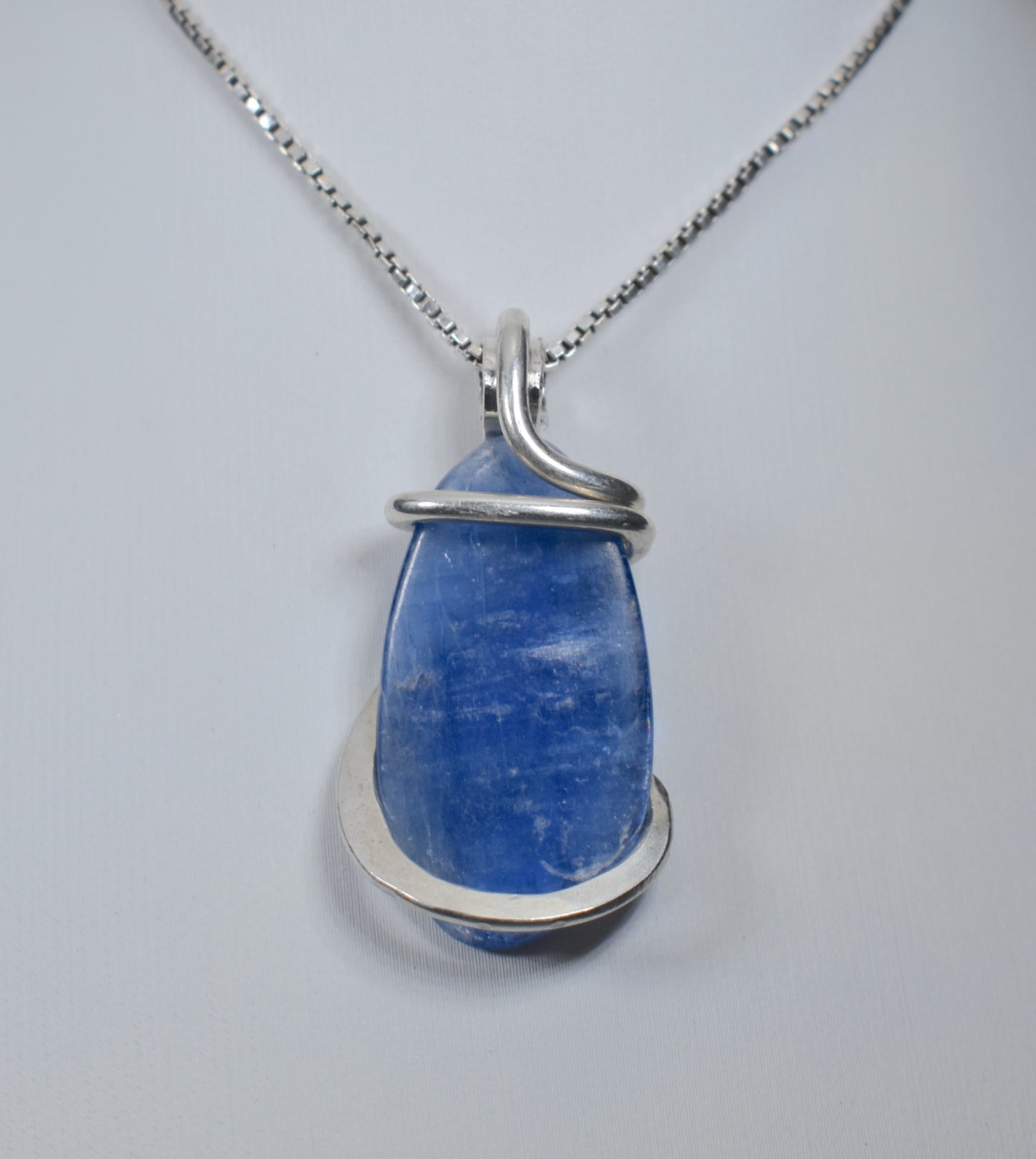 Blue Kyanite Handmade Crystal Pendant Wrapped in Silver