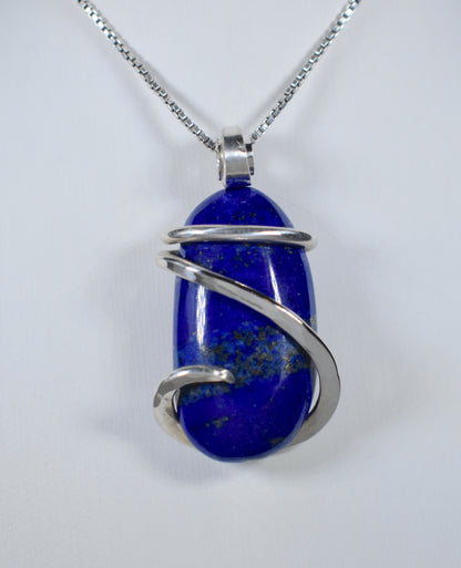 Lapis Lazuli and Pyrite Handmade Stone Pendant Wrapped in Silver