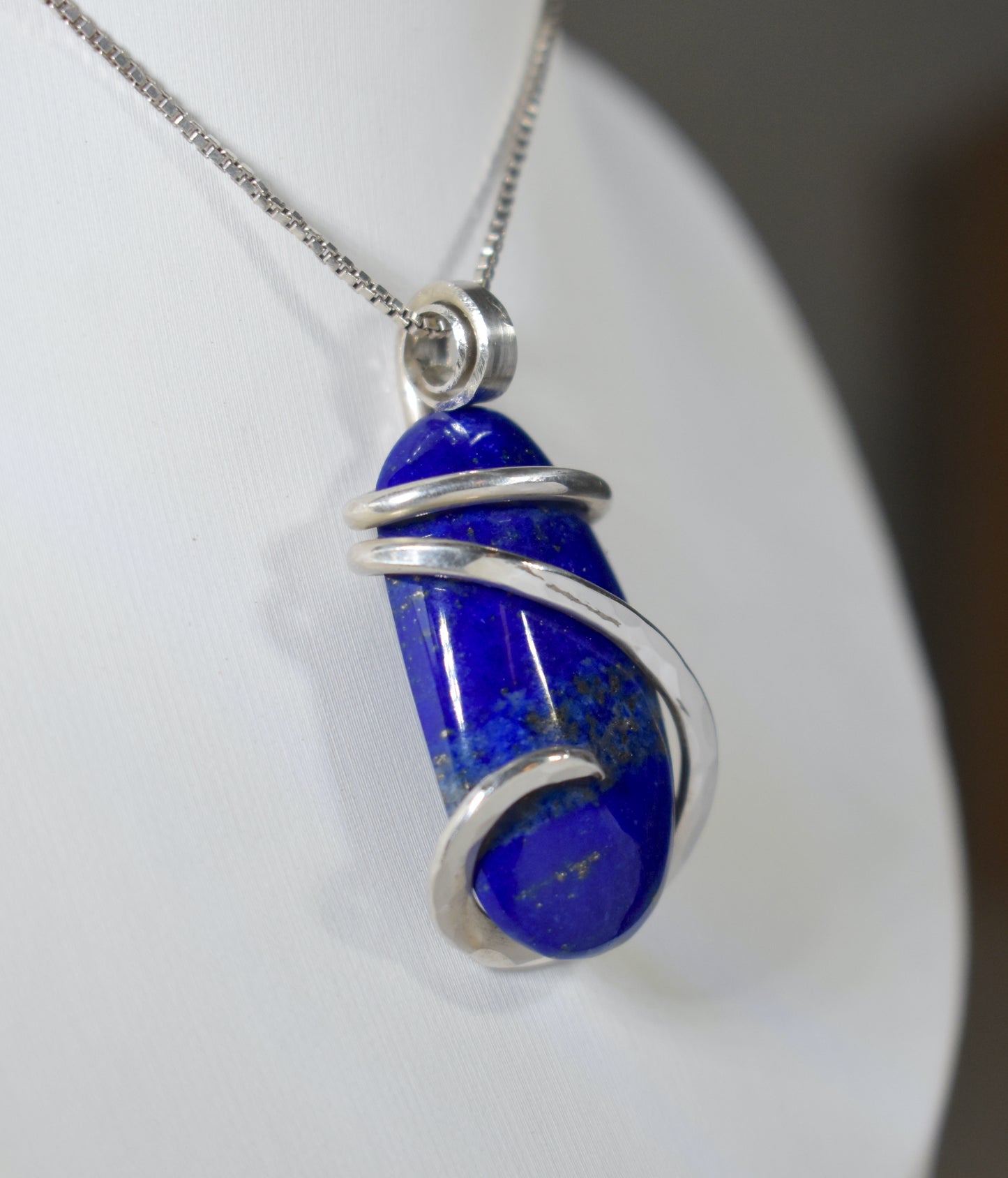 Lapis Lazuli and Pyrite Handmade Stone Pendant Wrapped in Silver