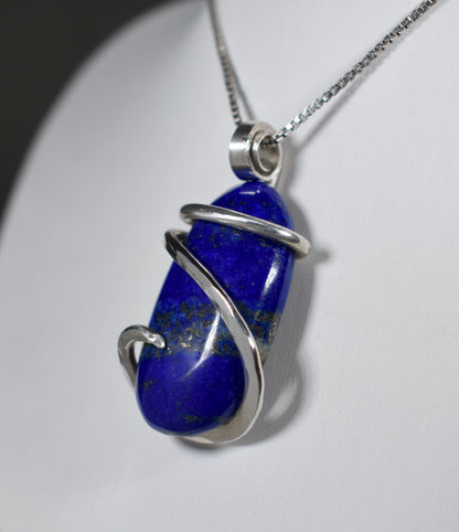 Lapis Lazuli and Pyrite Handmade Stone Pendant Wrapped in Silver