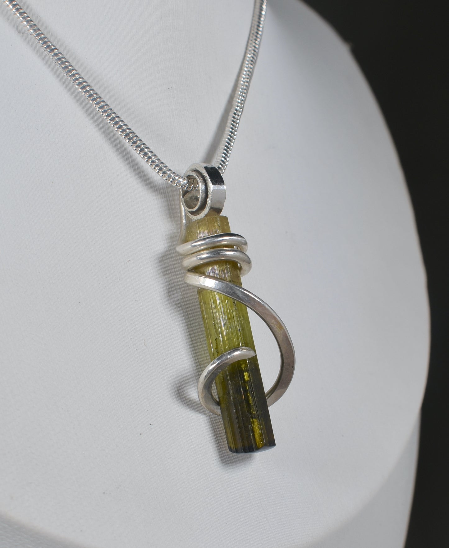 Green Tourmaline Handmade Stone Pendant Wrapped in Silver