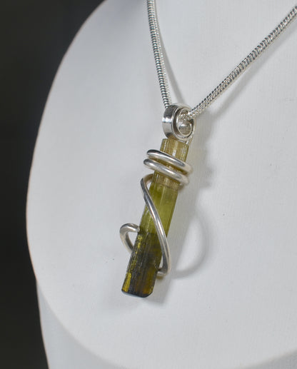 Green Tourmaline Handmade Stone Pendant Wrapped in Silver