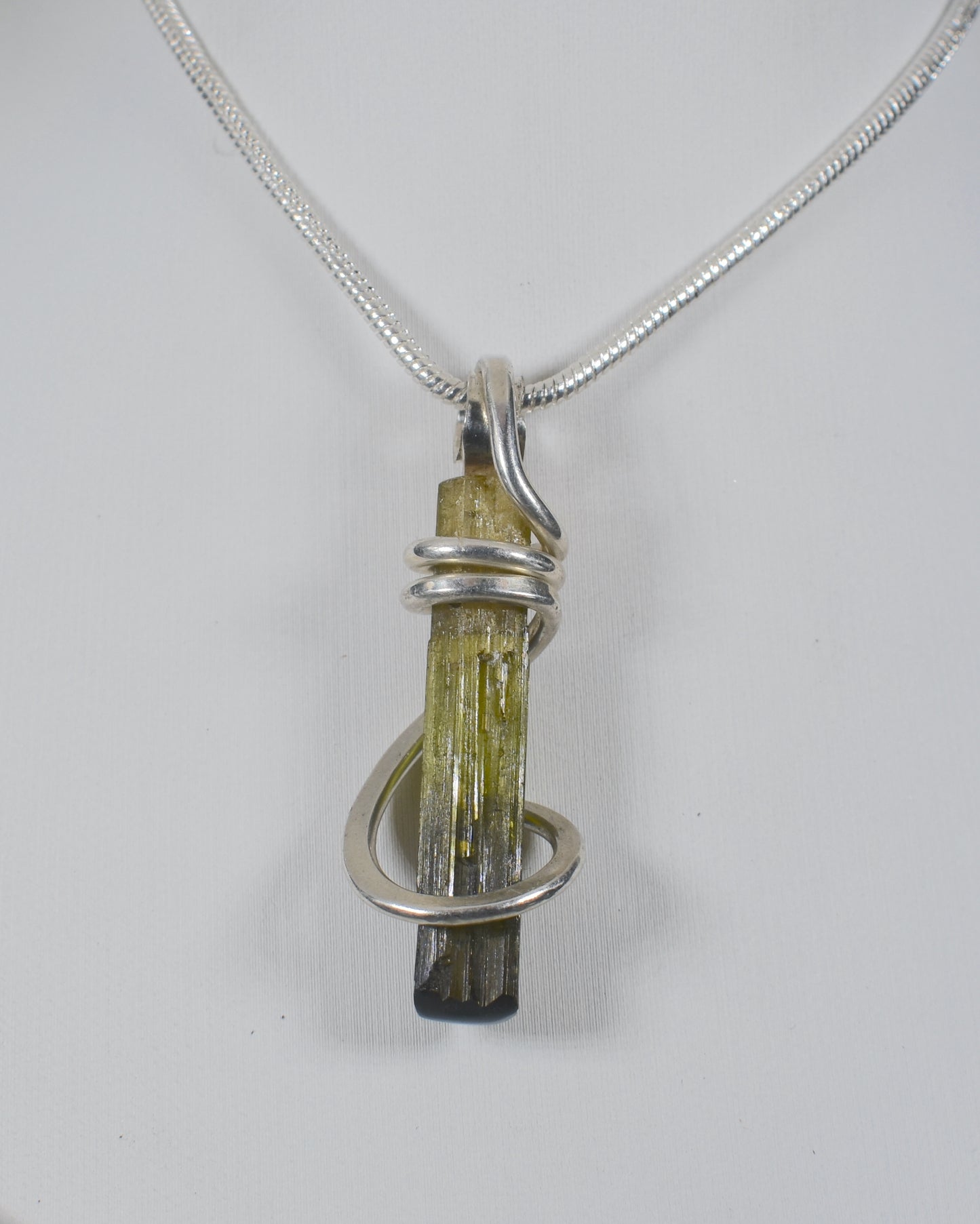 Green Tourmaline Handmade Stone Pendant Wrapped in Silver