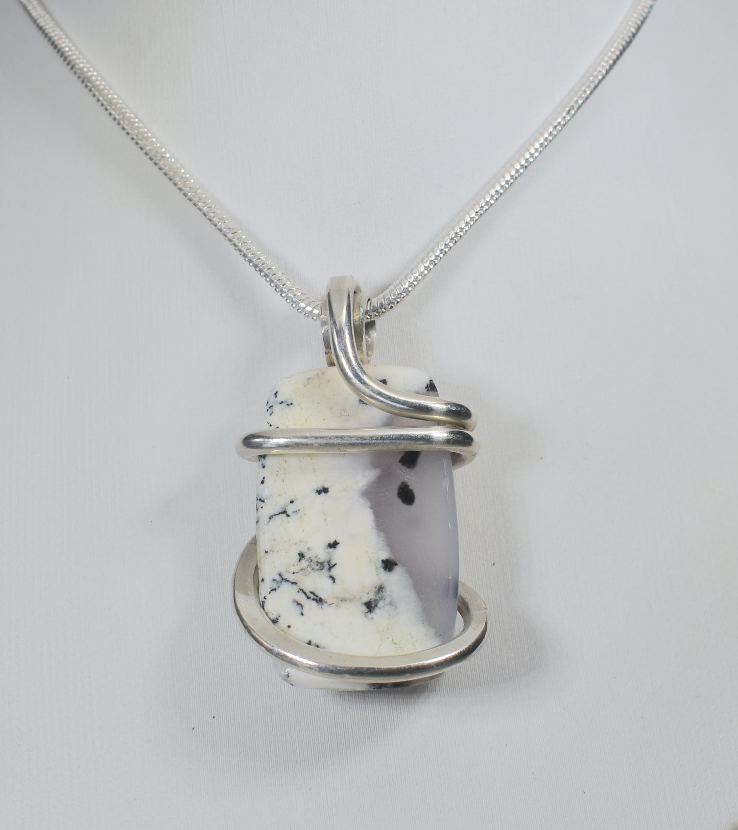 Dendritic Opal Handmade Crystal Pendant Wrapped in Silver