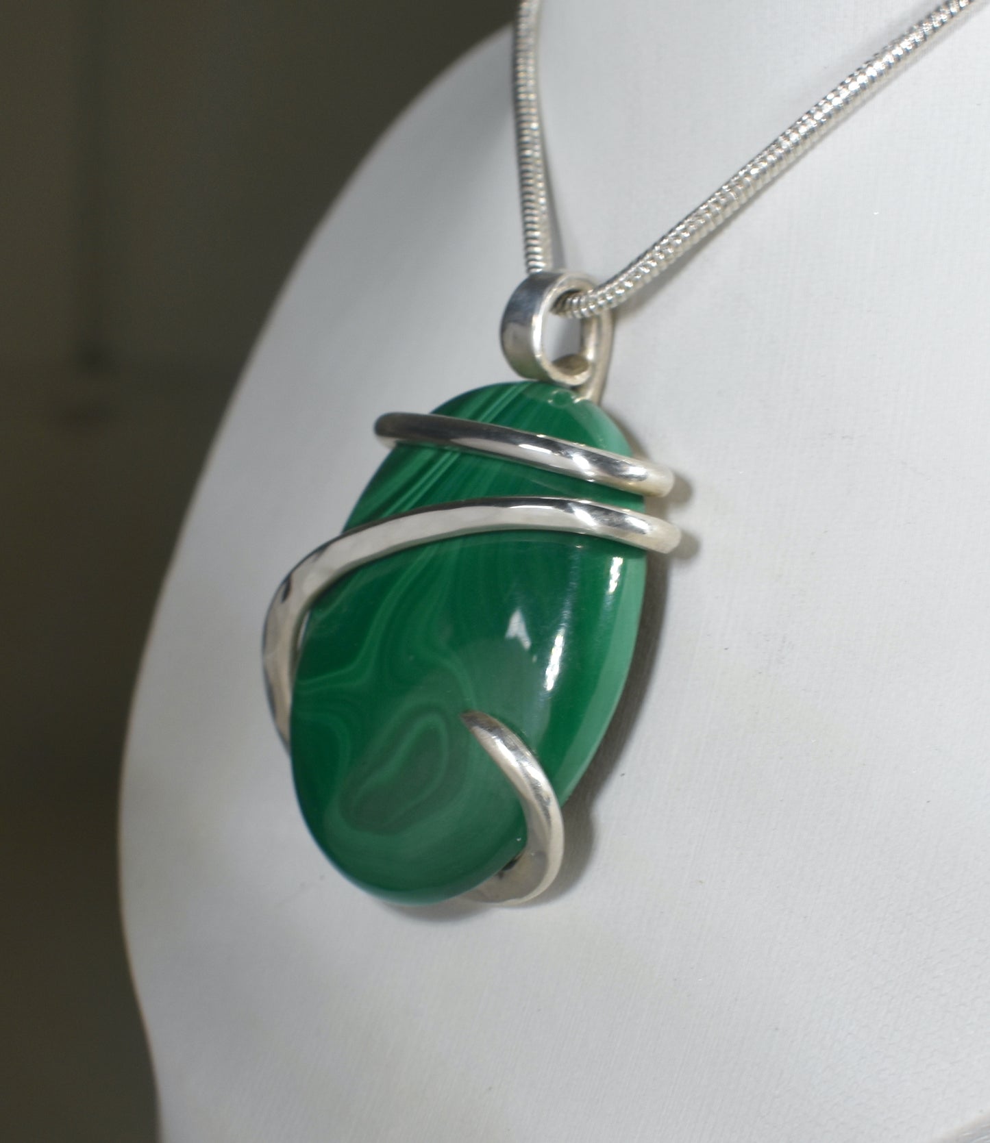 Malachite Handmade Stone Pendant Wrapped in Silver