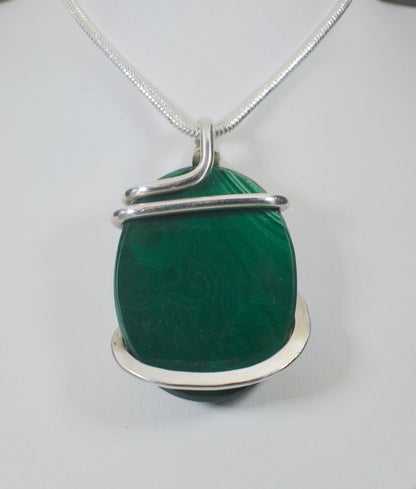 Malachite Handmade Stone Pendant Wrapped in Silver