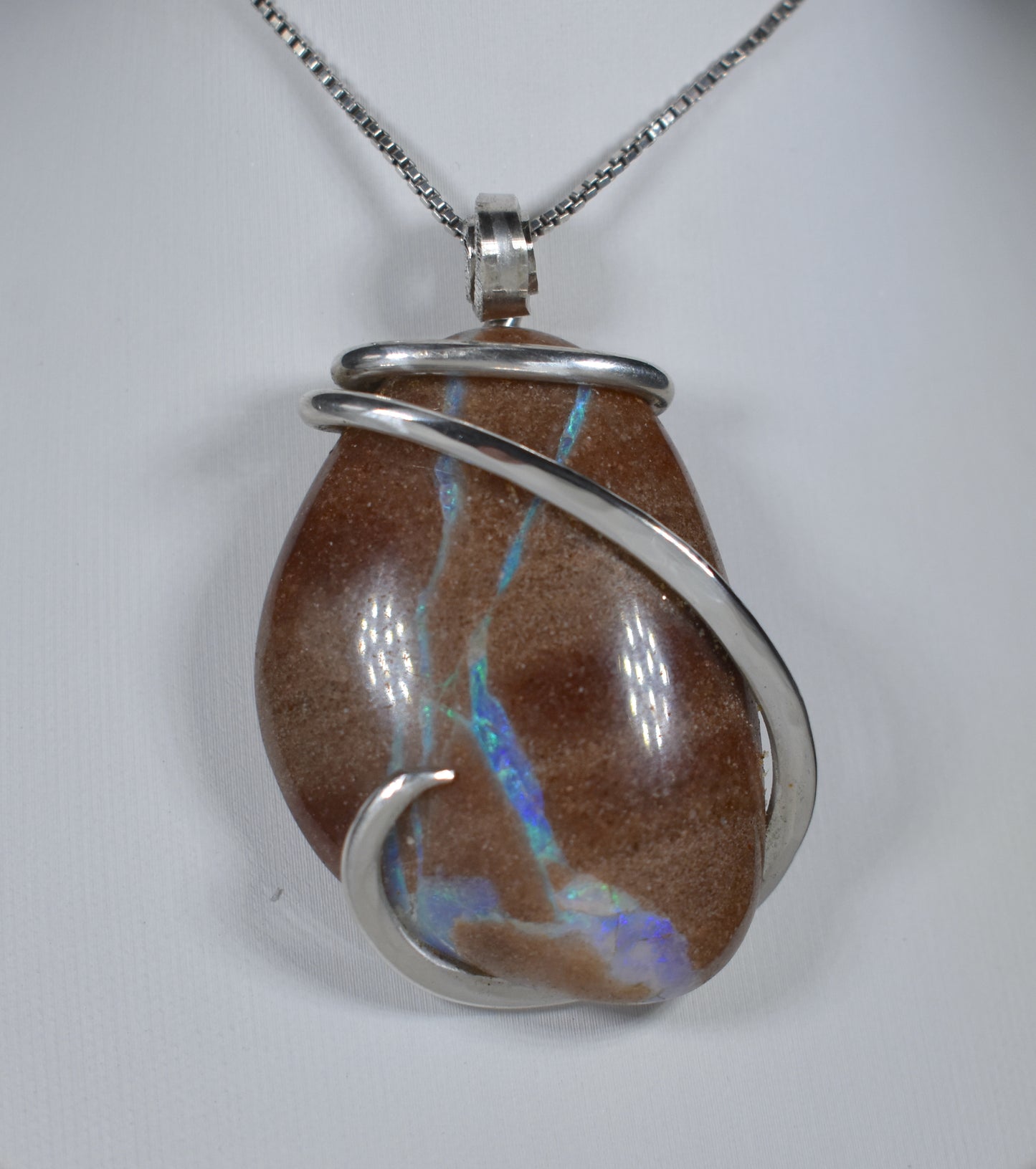 Cantera Fire Opal Handmade Stone Pendant Wrapped in Silver