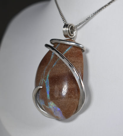 Cantera Fire Opal Handmade Stone Pendant Wrapped in Silver