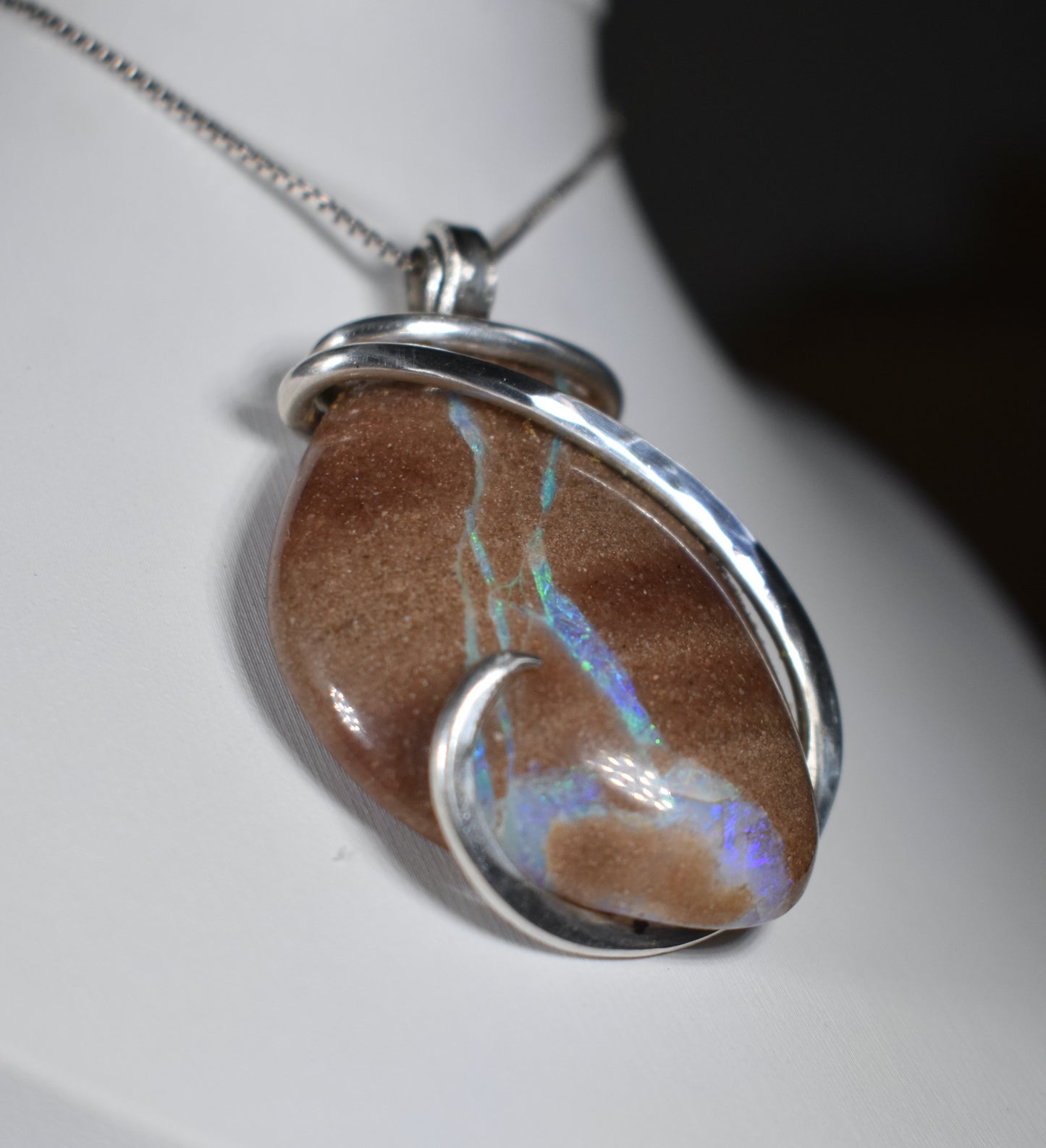 Cantera Fire Opal Handmade Stone Pendant Wrapped in Silver