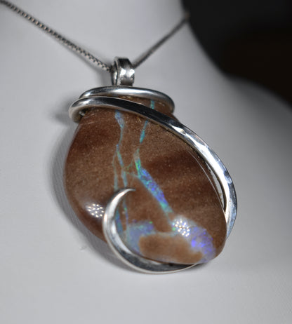 Cantera Fire Opal Handmade Stone Pendant Wrapped in Silver