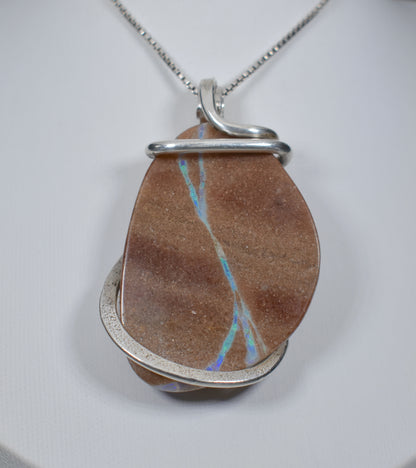 Cantera Fire Opal Handmade Stone Pendant Wrapped in Silver