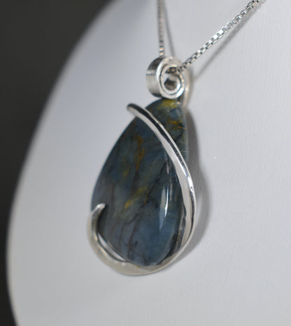 Nellite Handmade Stone Pendant Wrapped in Silver