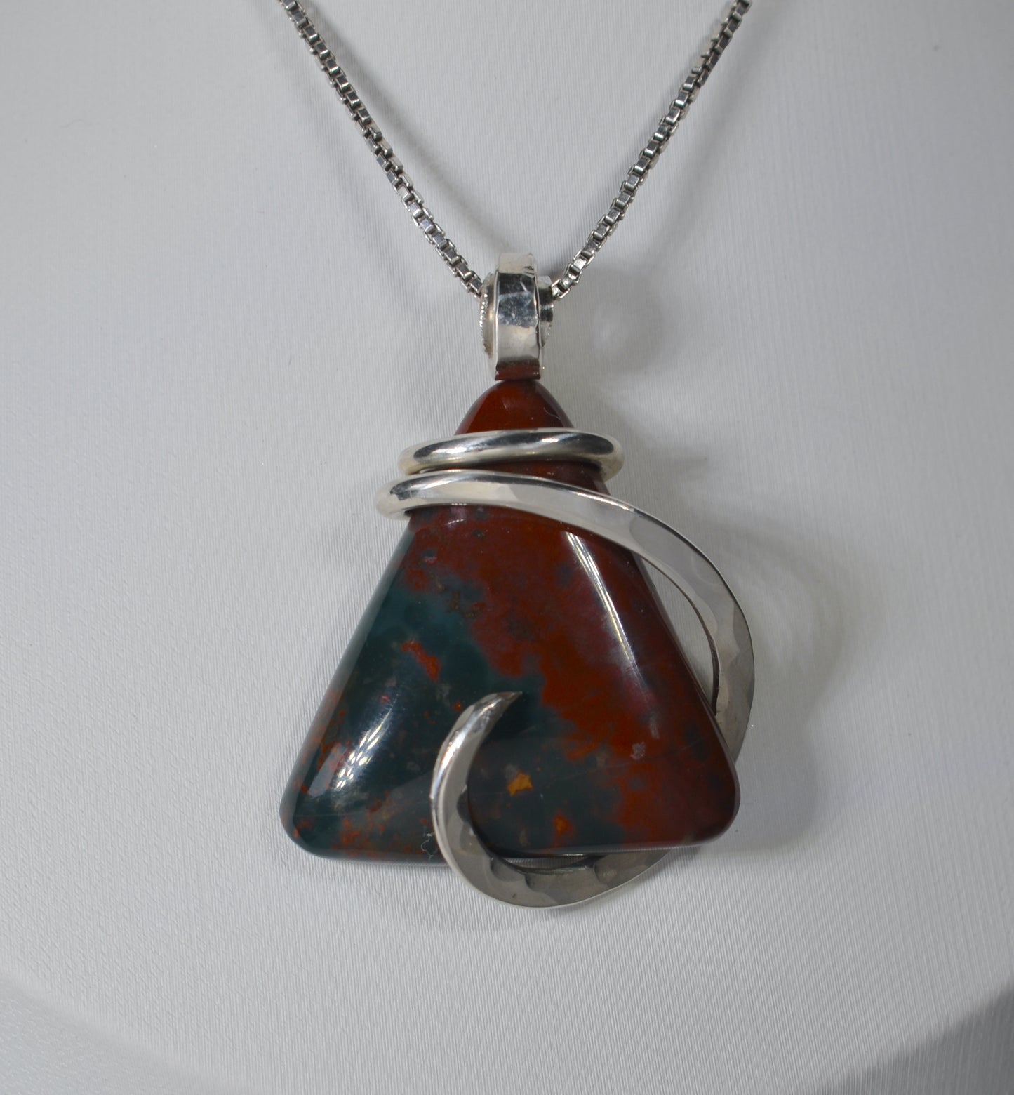 Bloodstone Handmade Stone Pendant Wrapped in Silver