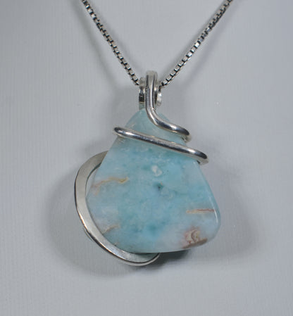 Larimar Handmade Crystal Pendant Wrapped in Silver